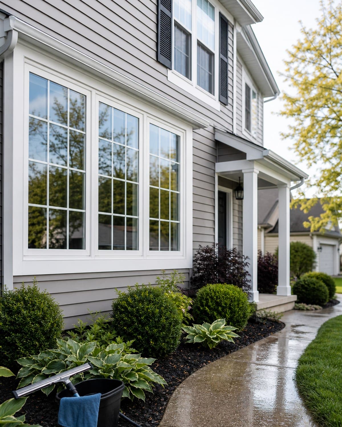 Clean home exterior and windows after property care service